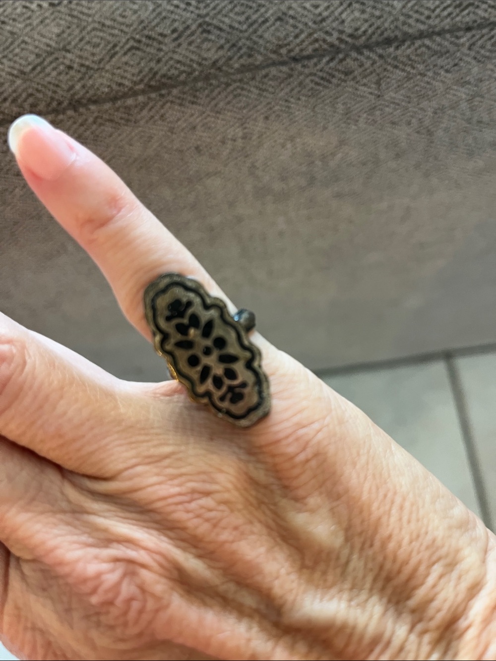 Vintage Sterling silver Niello ring